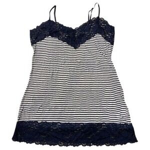 Vanity Navy Blue Striped Lace Y2K Cami Tank Top L Large White‎
